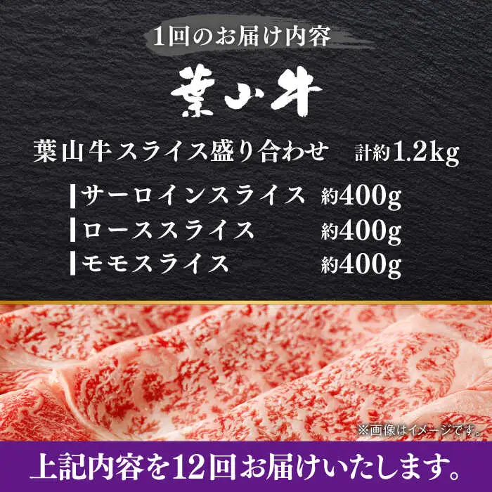 【全12回定期便】【葉山牛】1.2kg　スライス盛合せ ／ 牛肉 黒毛和牛 神奈川県 特産品【葉山牛ステーキレストラン 角車】[ASBD049]