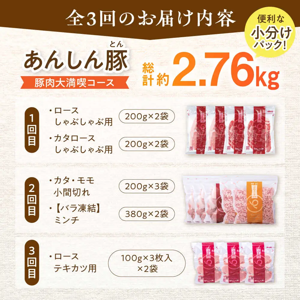 【3回定期便】豚肉大満喫コース 計2.76kg 藤井ファーム[AWAF072]豚肉セット