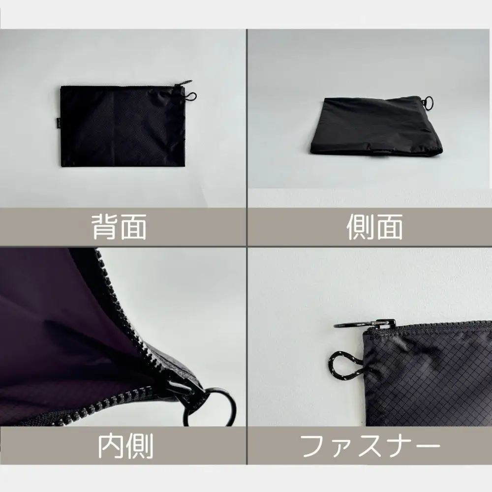 【黒】A6が入るとっても軽いナイロンフラットポーチ（マチなし）旅行用や化粧品にも