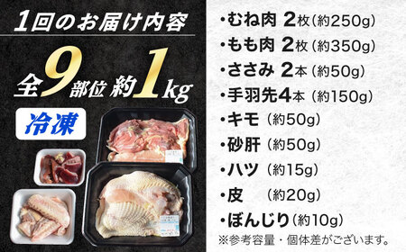 【全12回】鶏肉 一黒シャモ 1kg 冷凍 [XAH010] 鶏肉