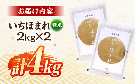 福井県産 いちほまれ 2kg×2袋 合計4kg 福井県 ブランド米 / 白米 精米 甘みとつや 小浜市 / シマダ農園[BFAV013]