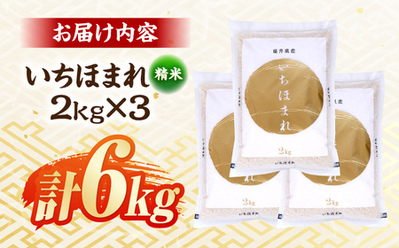 福井県産 いちほまれ 2kg×3袋 合計6kg 福井県 ブランド米 / 白米 精米 甘みとつや 小浜市 / シマダ農園[BFAV014]
