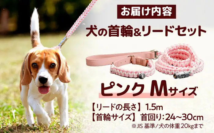 ペット 犬の首輪＆リードセット ピンク M ペット BLBX002