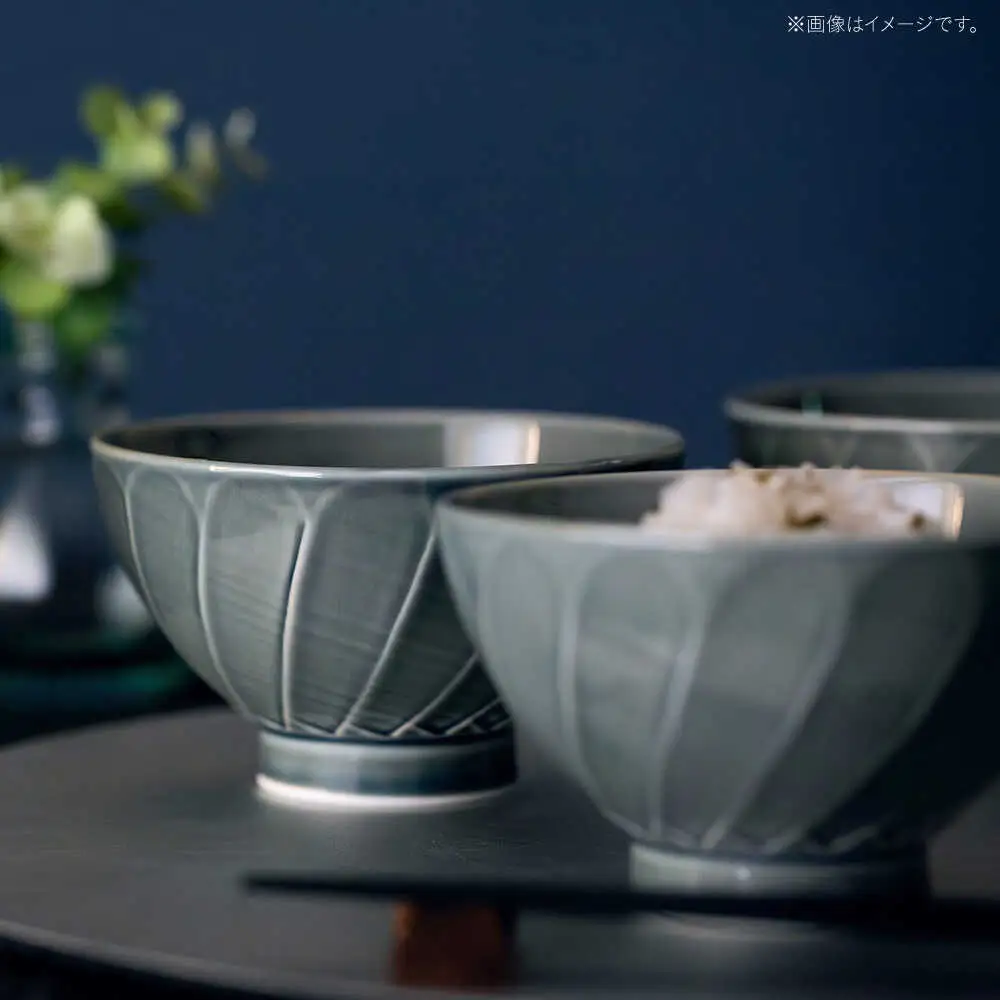 【波佐見焼】彫刻紋 藍墨 茶碗 〈斜め彫〉3点セット【西海陶器】[OA521]