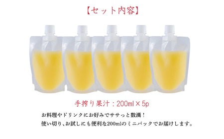宮崎県の特産柑橘 日向夏の手搾り果汁200ml×5P  [保存料不使用40000円 ワンストップオンライン] TF0875-P00074