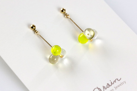 3tenピアス 【イエローmix】ガラスジュエリー Glass Jewelry grain アクセサリー 秋田