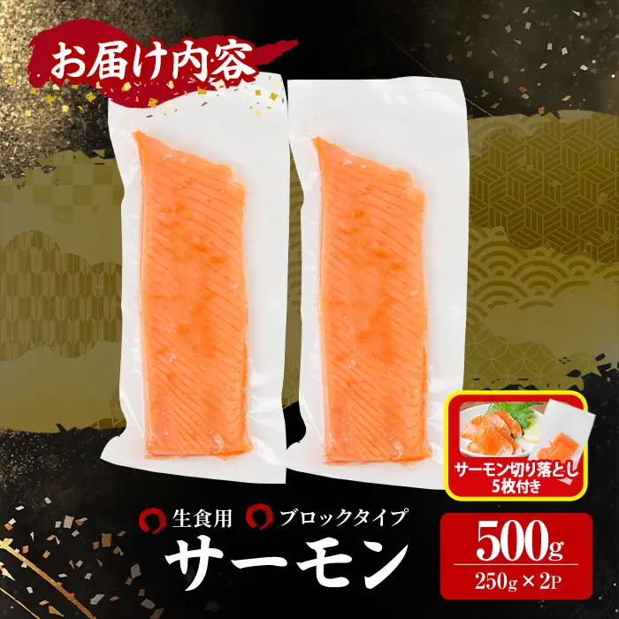 生活応援 サーモン切り落とし5枚付き！生食用 サーモン ブロック(計500g・250g×2P) 小分け 冷凍 魚 【AW-98】【丸正水産】