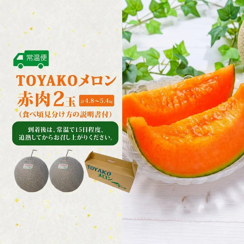 メロン TOYAKOメロン 赤肉 北海道産 メロン【2玉 計4.8〜5.4kg】【先行予約】