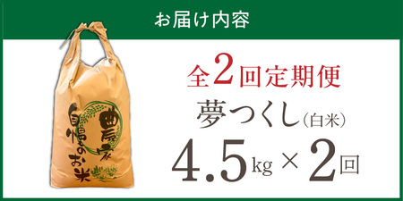 【定期便2回】【令和8年産 新米】福岡県産ブランド米夢つくし 白米 4.5kg×2回 _  夢つくし 4.5kg 2回 定期便 福岡県産 久留米産 ブランド米 精米 品種 艷やか 光沢 やわらかい 食感 米 ご飯 白ご飯 おにぎり 弁当 食品 お取り寄せ 福岡県 久留米市 送料無料  〔Tk103-02〕