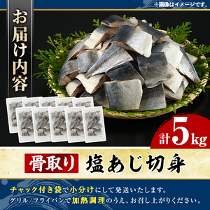 骨取り 塩あじ 切身 (計5kg・1回) 大容量 アジ 鯵 骨ぬき 骨抜き 骨なし 海産物 海鮮 おかず 惣菜 焼き魚 お弁当 切り身 ジップロック チャック付き袋 小分け 簡単調理 【グローバルフーズ】akn061-51