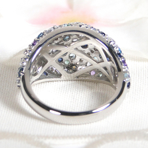 指輪 プラチナ リング PT900 ダイヤモンド 0.3ct パヴェ マルチカラー 青系 レディース ゴージャス ボリューム 幅広 贅沢 Pave ステンドグラス ジュエリー 【f295-b-pt】ALPAZ189