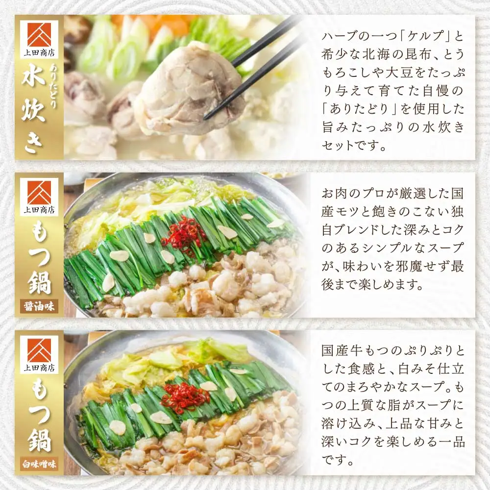 Z08-85 「上田商店」おすすめ定期便！【隔月定期便（年6回発送）】水炊き もつ鍋