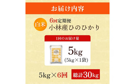 【定期便 全6回】令和7年産米 ヒノヒカリ 5kg×6回 計30kg（お米 米 ひのひかり 国産 人気 お弁当 定期便 宮崎県 小林市）