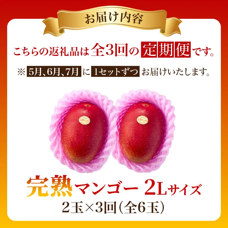 【全3回お届け】至極 完熟マンゴー 2L・2玉［Z20］2027年お届け 定期便 フルーツ定期便 3か月定期便 宮崎マンゴー_A0113-007