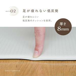 《低反発》 キッチンマット 【カラー：ライトグレー】【サイズ：180cm×60cm】 拭ける クッション マット 洗える おしゃれ 8mm 厚手 PVC 撥水 北欧 台所 AT03 10-059
