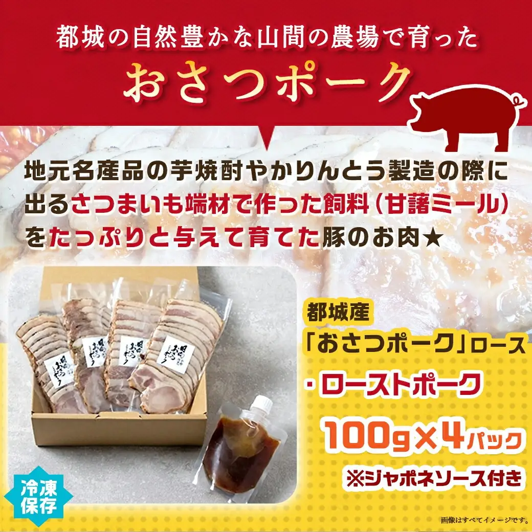 「おさつポーク」のローストポークセット〔AA-D402〕_(都城市) ブランドポーク 豚肉 ローストポーク(100g×4パック) ジャポネソース付き 豚ロース肉 発色剤不使用 朝食 おつまみ お弁当に 豚加工品