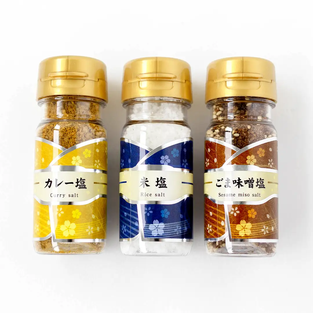 金の恵み米塩 MIRAI 塩３種セット（米塩・籾殻塩カレー味・黒糖入りごまみそ塩）