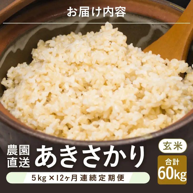 先行予約 令和8年産 新米 (玄米) 定期便 12ヶ月連続お届け あきさかり 5kg × 12回 計60kg ブランド米 米 2026年10月上旬以降順次発送 [K-8911_02]