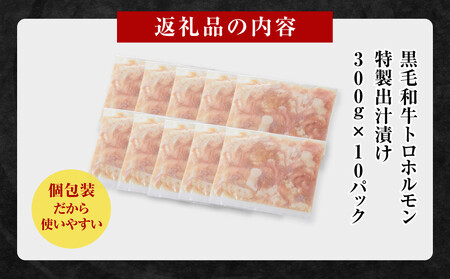 黒毛和牛トロホルモン（小腸）　特製だし3kg ( 300g × 10パック )【2026年12月発送】