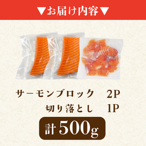【数量限定】 アトランティックサーモン 計500g（切り落とし込み）サーモン