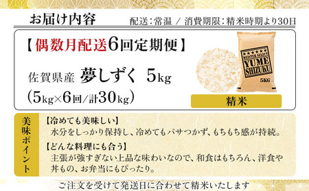 令和7年産【偶数月配送6回定期便】「夢しずく」白米5㎏