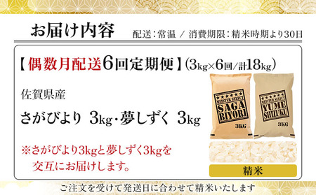 令和7年産【偶数月配送6回定期便】「白米食べ比べ」さがびより3㎏ 夢しずく3㎏