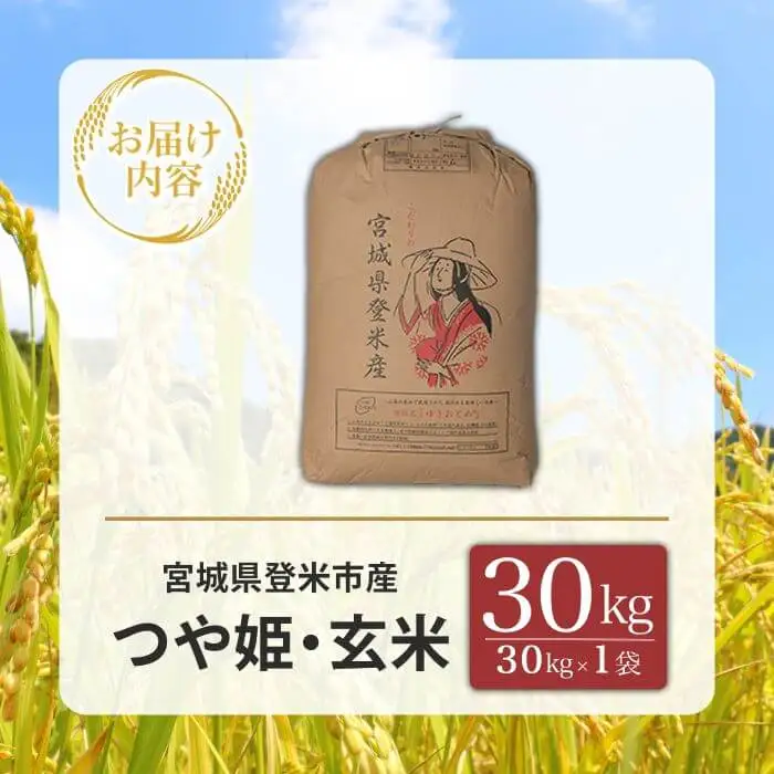 ≪令和7年産≫こだわりの登米産 つや姫 玄米 30kg(30kg×1袋) 登米市産 米 お米 おこめ ごはん ご飯 玄米 おにぎり お弁当 つやひめ 30キロ 【宮城商事株式会社】tm468