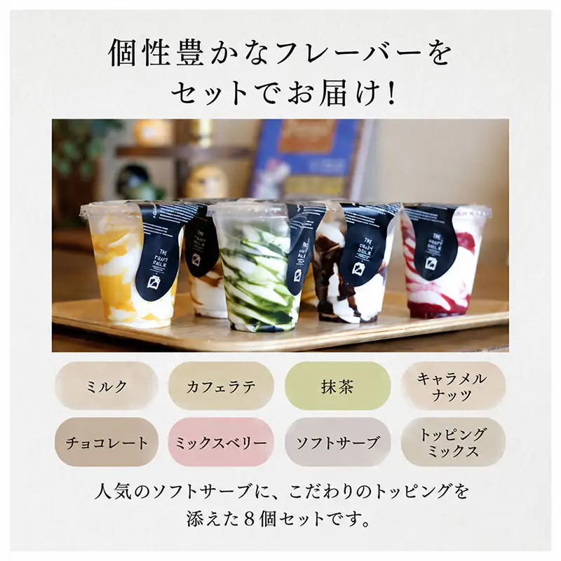 ソフトサーブ　詰め合わせセット（8個入り） ソフトクリーム ミルク カフェラテ 抹茶 キャラメルナッツ チョコトッピング ミックスベリー 岐阜県 池田町