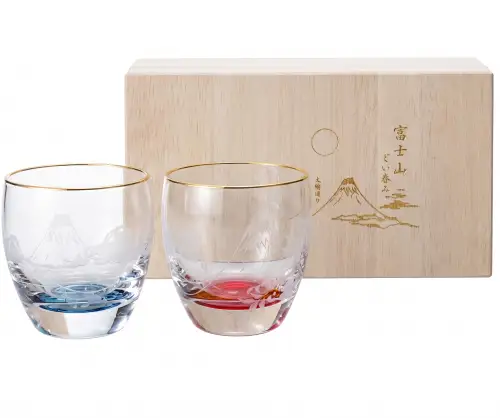 酒杯ペア富士山　海老川の桜（赤）と富士山　三番瀬（青）