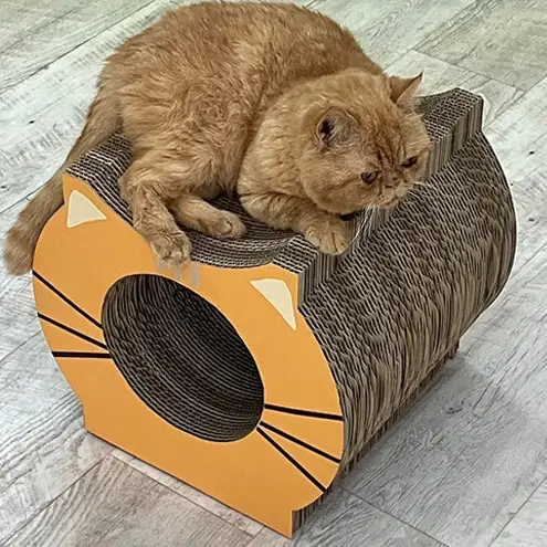 猫用爪とぎキャットンネルダンボールハウストンネル日本製猫用爪とぎ 茶トラ