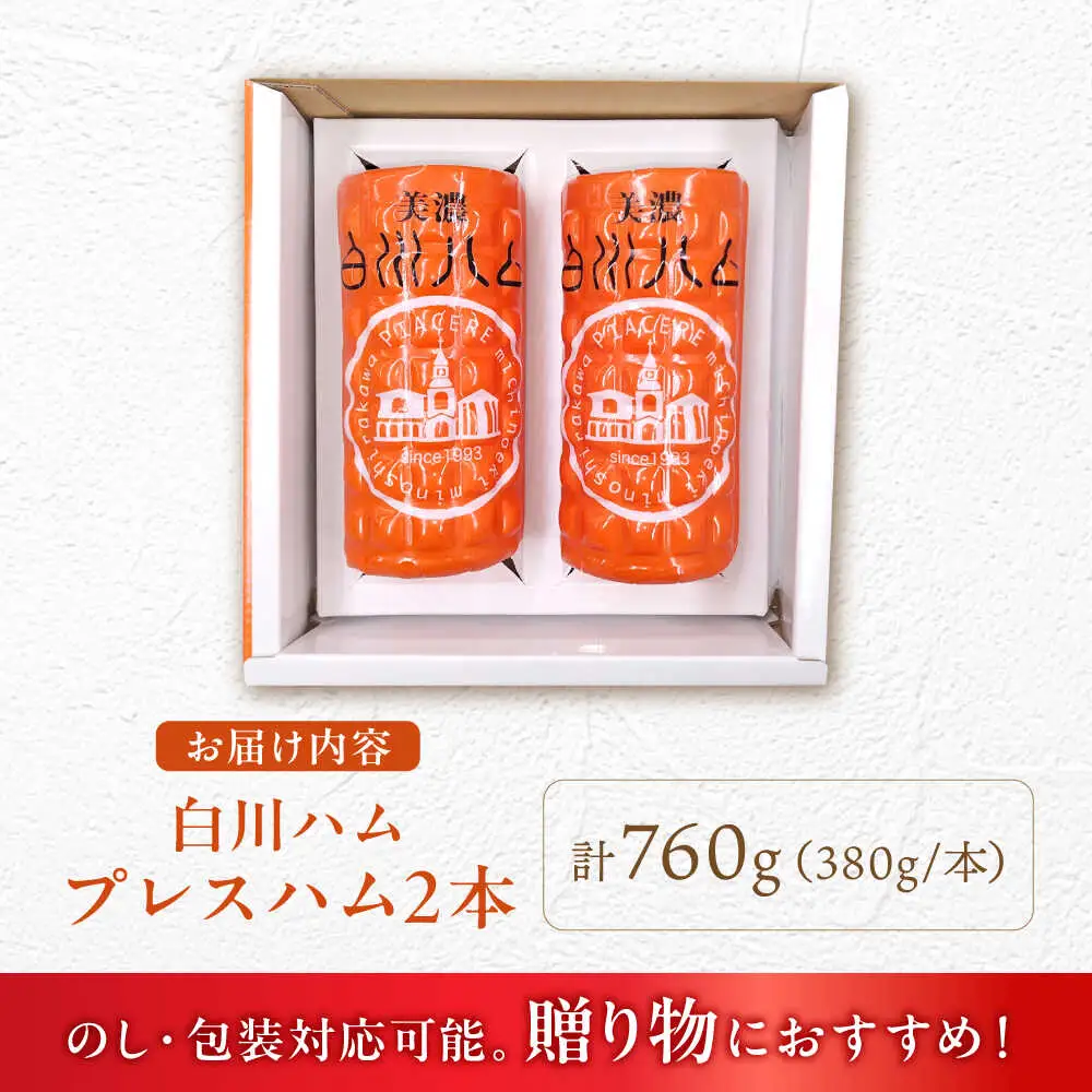 白川ハム プレスハム 2本セット 計760g / 白川町農業開発[AWAH031]ハム
