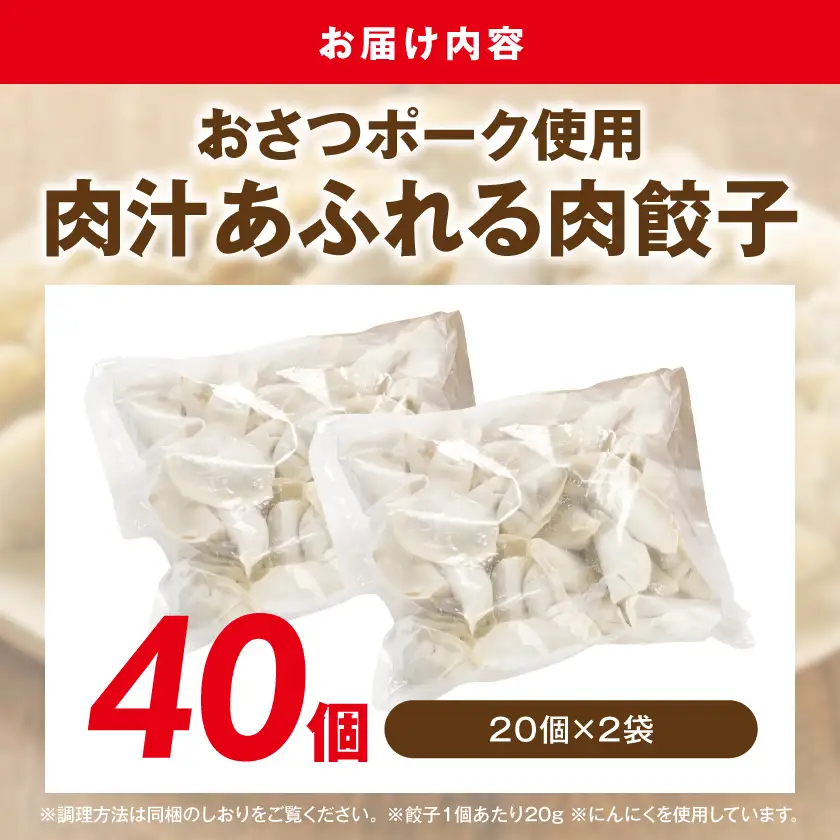 「おさつポーク」使用!肉汁あふれる肉餃子40個〔LF-14-001-40〕_(都城市) 都城産 ブランドポーク使用 冷凍