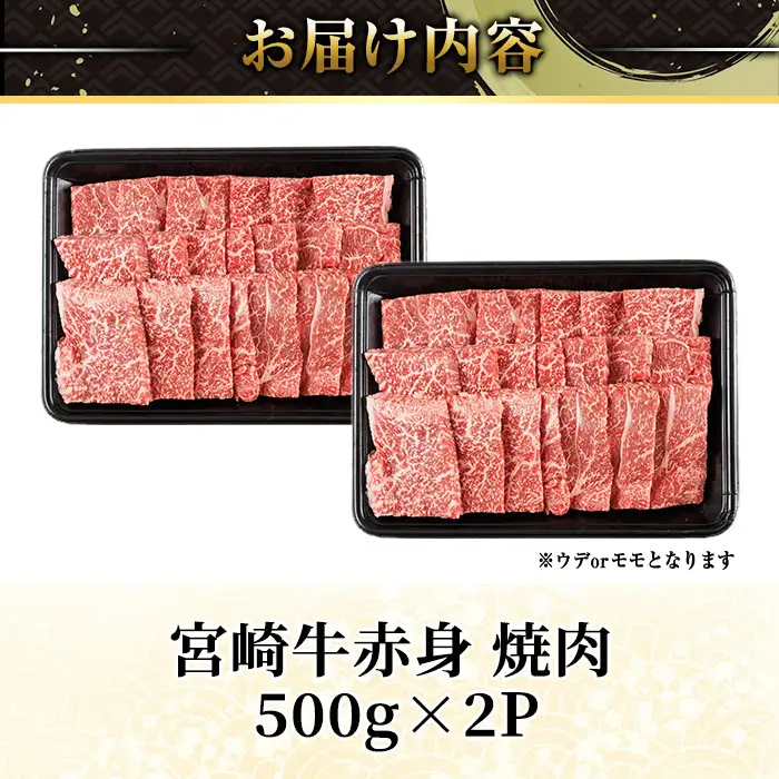 宮崎牛 赤身カット 焼肉 (計1kg・500g×2) 焼肉 お肉 牛肉 黒毛和牛 宮崎牛 ブランド和牛 冷凍 国産 モモ ウデ 宮崎県産 【YM-24】【YAMATO株式会社】