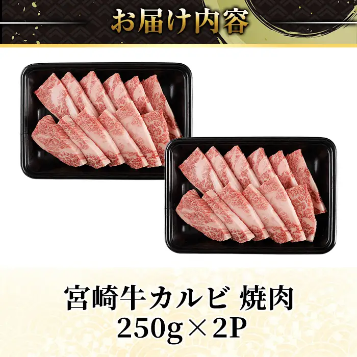 宮崎牛 カルビカット 焼肉 (計500g・250g×2) 焼肉 お肉 牛肉 黒毛和牛 宮崎牛 ブランド和牛 冷凍 国産 宮崎県産 カルビ バラ 【YM-32】【YAMATO株式会社】
