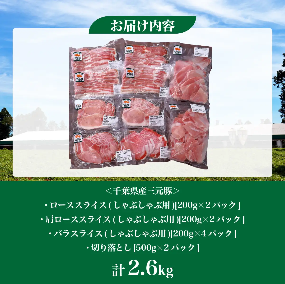 千葉県産豚肉　元気豚 精肉4種セット【大盛り】　2.6kg_肉 しゃぶしゃぶ 豚肉 豚しゃぶ  肉  豚肉 _【配送不可地域：離島・沖縄県】 TAKB022