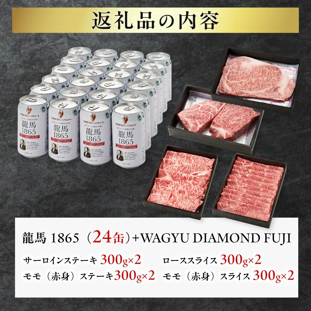 龍馬1865＋WAGYU DIAMOND FUJI (サーロインステーキと他部位３種　食べ比べセット）【配送不可：沖縄県・離島】