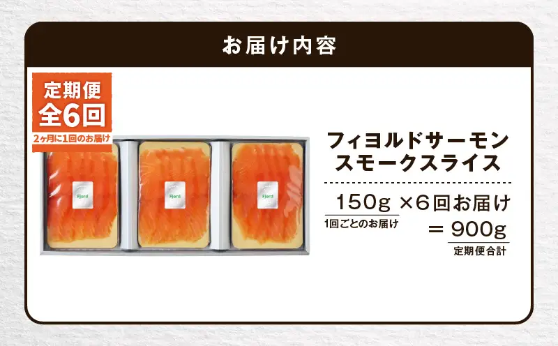【全6回定期便（隔月）】【王子サーモン】フィヨルドサーモンスモークスライス 150g T041-T11-04 定期便 定期 魚