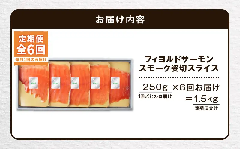 【全6回定期便（毎月）】【王子サーモン】フィヨルドサーモンスモーク姿切スライス 250g T041-T12-03 定期便 定期 魚