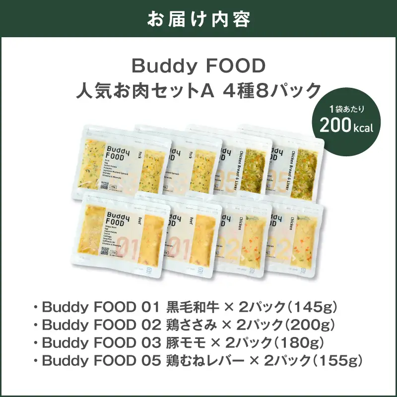 Buddy FOOD 人気お肉セットA 4種8パック K390-003_03 国産 牛肉 鶏肉 豚肉 ペットフード