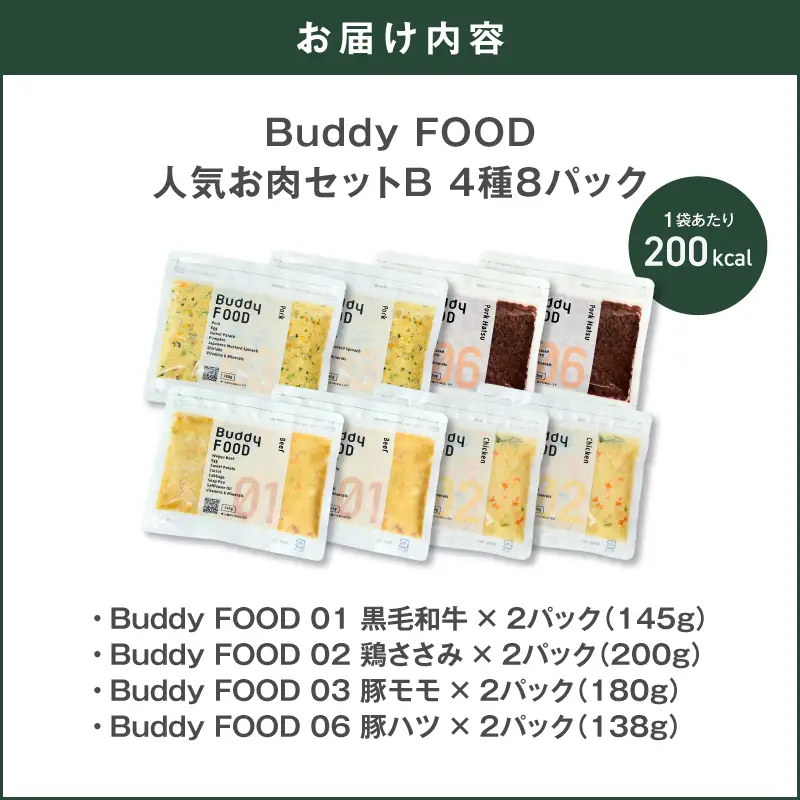 Buddy FOOD 人気お肉セットB 4種8パック K390-003_04 国産 牛肉 鶏肉 豚肉 ペットフード
