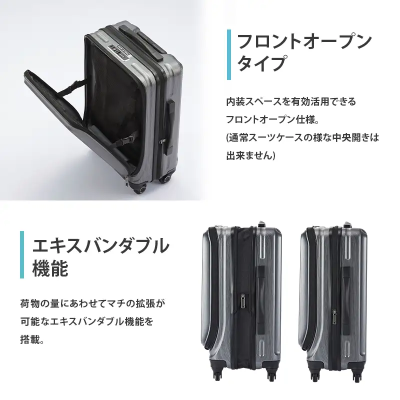 PROTeCA フレスター EX 01551 (11 シルバーヘアライン) スーツケース 国産 日本製 36/45L プロテカ キャリー バッグ 機内持ち込み キャスターストッパー フロントオープン 出張 短期旅行