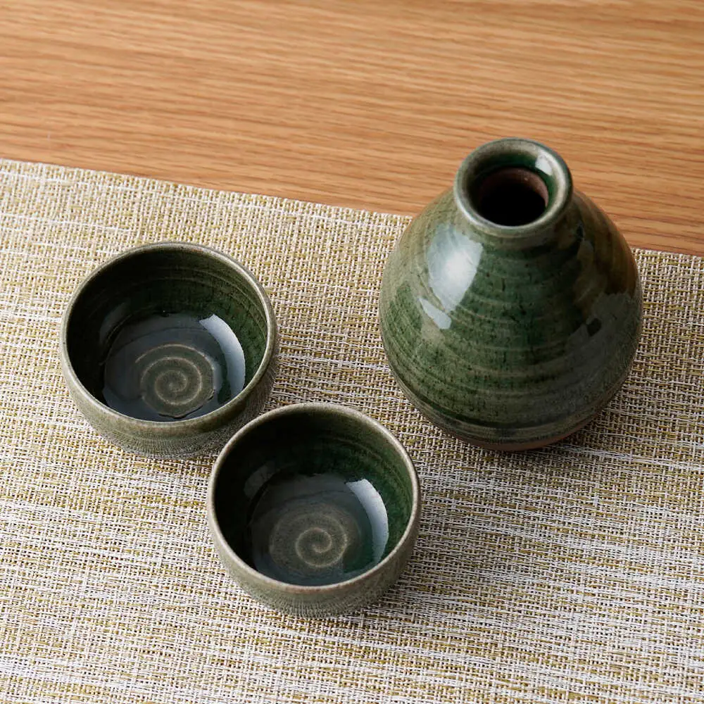 【波佐見焼】織部釉 酒器セット 徳利・盃【工房風】[EF12]