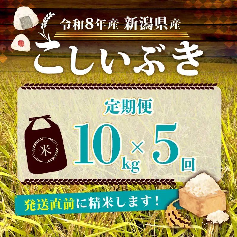 【令和8年産 先行予約】 こしいぶき 10kg 5kg×2袋 5か月 定期便 新潟県産 5回 5カ月 新発田産 新潟 ふるさと納税 米 お米 白米 米 お米 こめ コメ ライス ご飯 ごはん 美味しい 贈り物 国産 新潟県 新発田市 お取り寄せ 産地直送 アグリ中俵 nakatawaraKI004_2