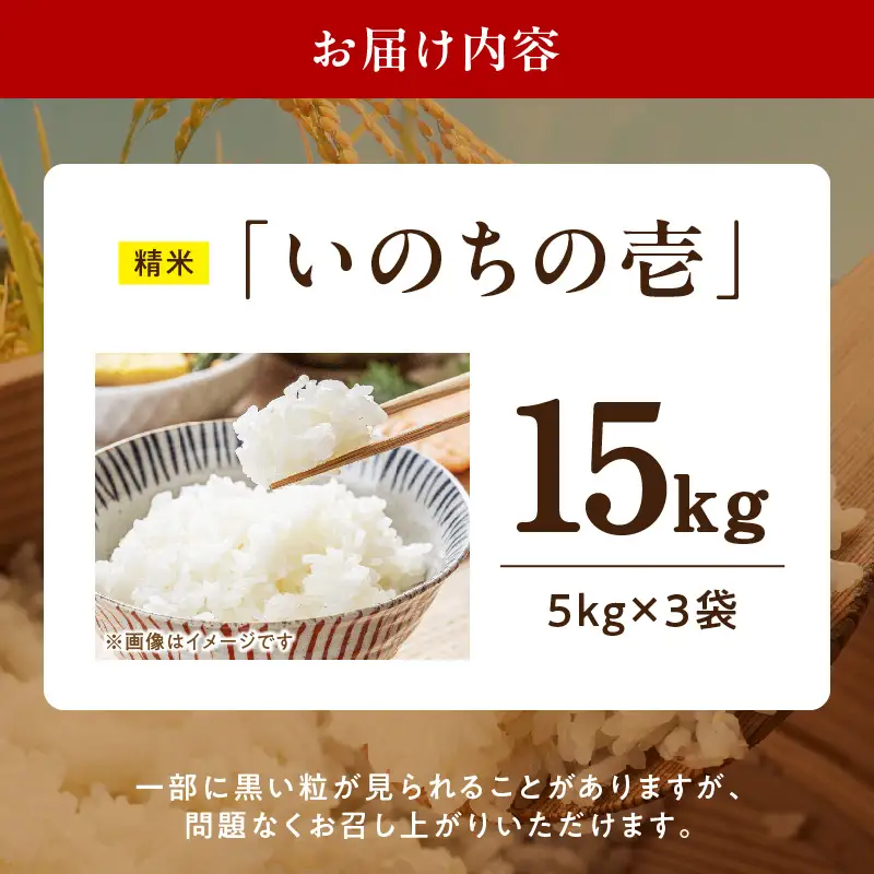 R7年産　「いのちの壱」（15kg）＜農家直送＞ 希少米 15kg 米 精米 白米 ご飯 国産 産地直送 甘い 粘り強い もちもち お取り寄せ こだわり米 愛知県 小牧市 送料無料 [208K11]