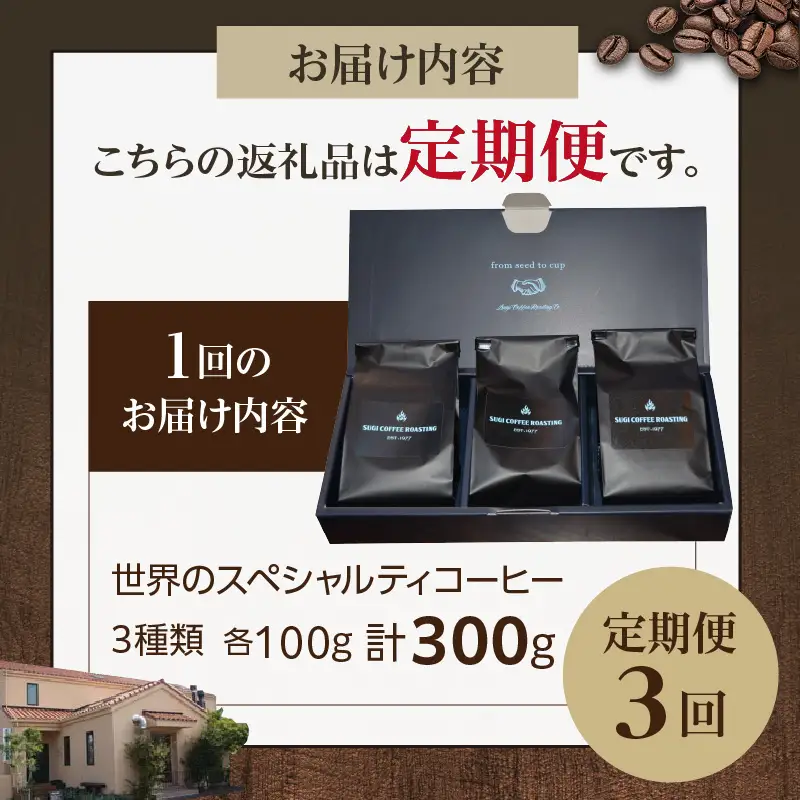 世界のスペシャルティコーヒー定期便(3ヶ月間) エスプレッソ挽き_08-470