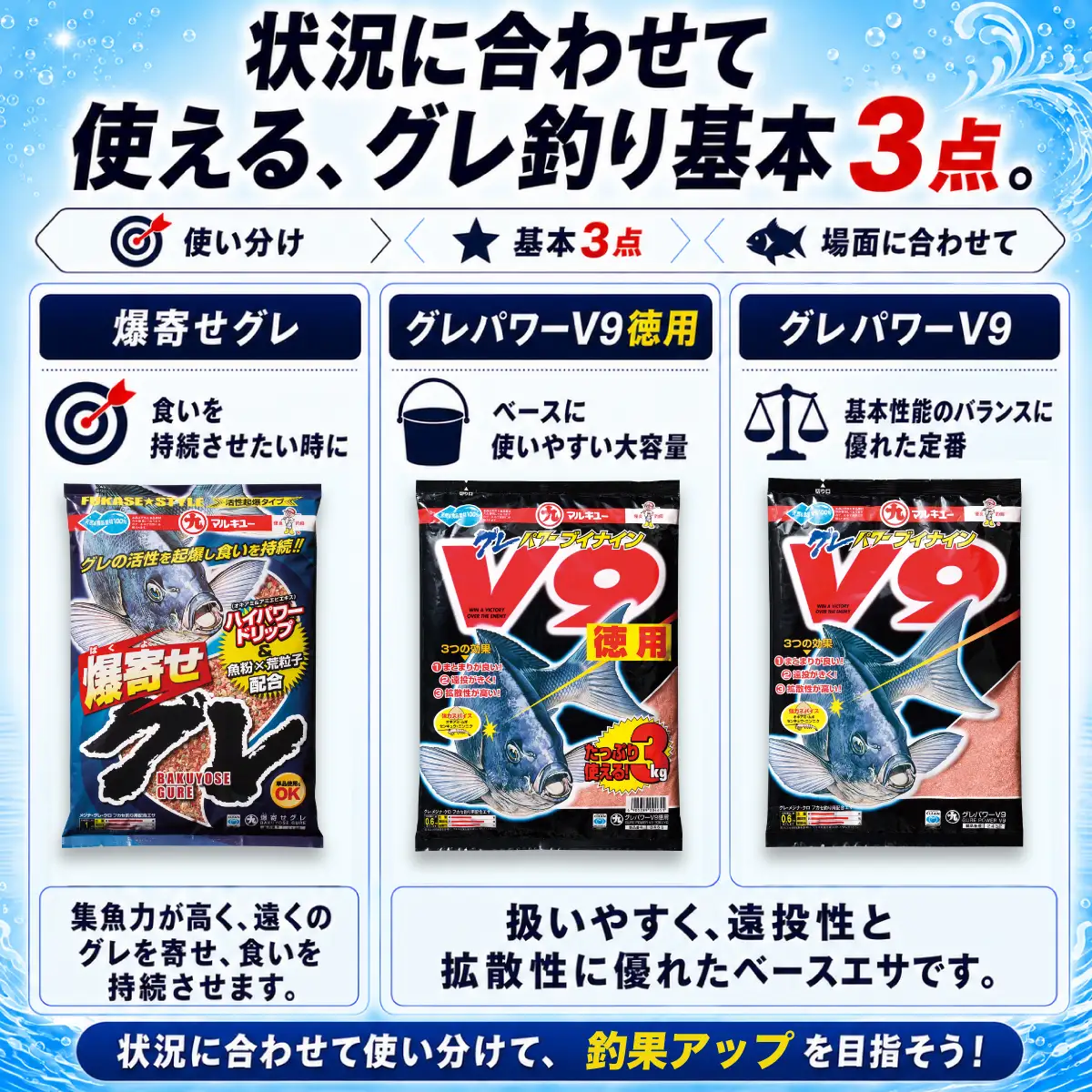 釣りエサ グレ 人気セット グレパワーV9 (徳用) ×2袋 グレパワーV9 ×2袋 爆寄せグレ ×2袋