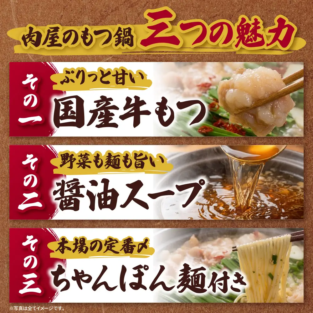 Z08-44 肉屋が作った こだわりのもつ鍋（醤油味 / 3-4人前） もつ鍋