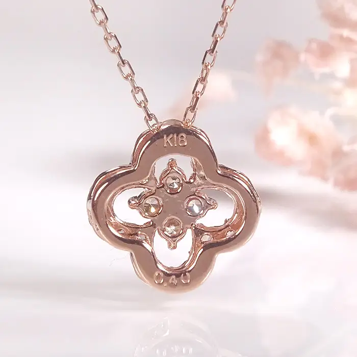 ネックレス K18PG ピンクゴールド ダイヤモンド0.40ct 四つ葉ペンダントお花フラワークローバージュエリー 山梨県 南アルプス市 【f170-k18pg-d】 ALPAZ201