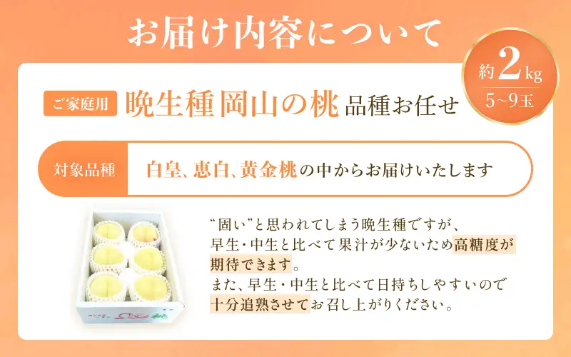 桃 岡山県産白桃 晩生種 約2kg（5~9玉）フルーツ もも 【kbmm003】