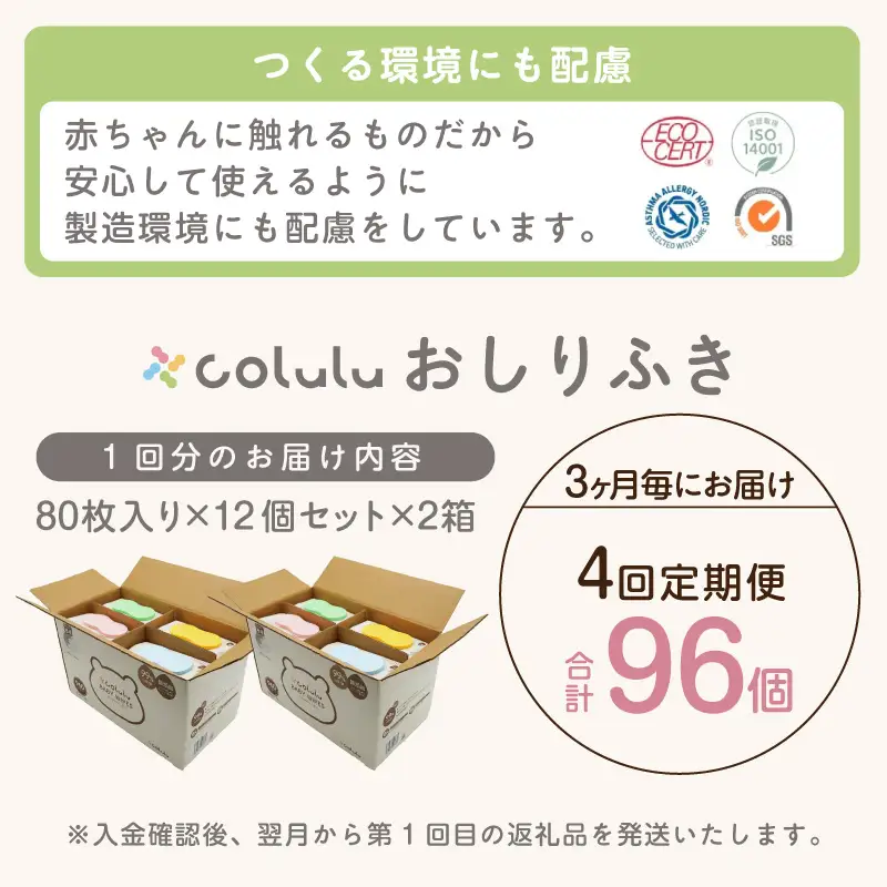 【４回定期便】おしり拭き 80枚入り 12個セット×２個セット（3470）